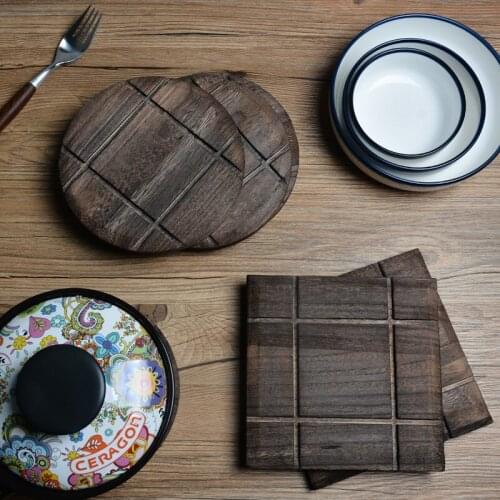 DUNXDECO Table Placemat Wood Plate Pad Hot Insulation Tea Cup Pot Mat Set Vintage Rustic Artistic Desk Accessories Decor 2PC