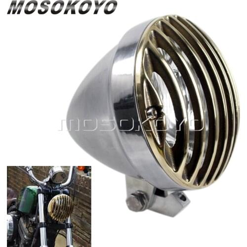 Polish Brass Grill Headlight Vintage Retro H4 Front Lamp for Harley Chopper tri XS650 Cafe Racer Cruiser