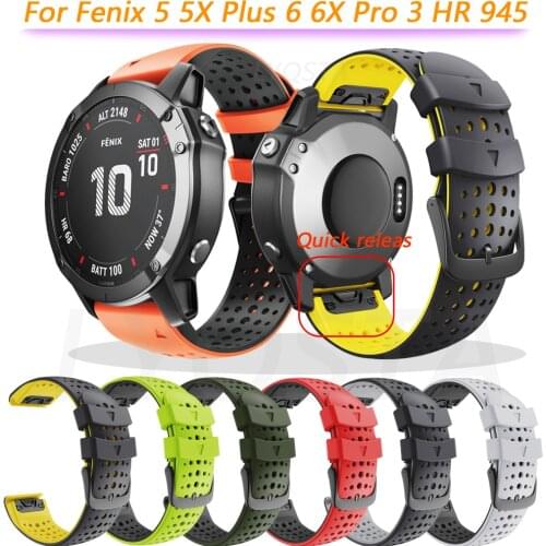 26 22mm Watchband For Garmin Fenix 5X 5 Plus 6S 6X 6 Pro 3 3HR 945 935 S62 Smart Watch Quick Release Silicone Wrist Strap Correa