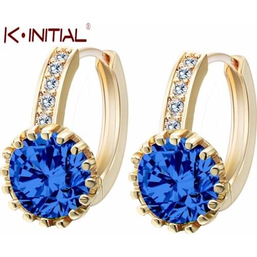 Kinitial 1Pair Fashion Hoop Earrings For Women High Quality Jewelry Red/Green/Pink/Brown/Blue Cubic Zirconia Huggies Earrings