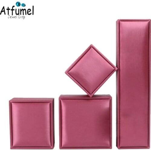 Wholesale Wedding Ring Box Elegant Soft Brushed PU Leather Engagement Jewelry Holder Wine Red Pendant Earring Kit Case 4Pcs/lot