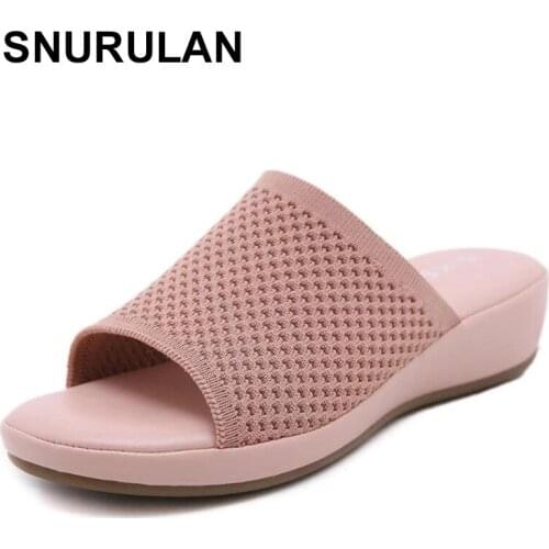SNURULANLadies slippers 2021 new breathable lightweight knitted thick-soled non-slip summer beach women sandals for outer wear