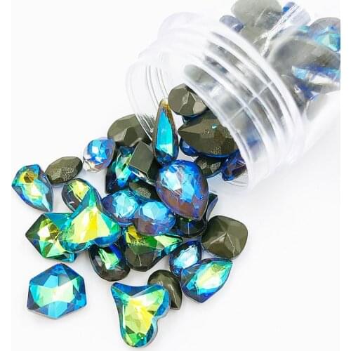 High quality Dark olive mocha fluor pointback nail art Mix shape Mix size crystal glass rhinestones for nail decorations
