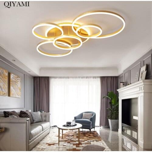 Modern Round Design Ceiling Lights For Living Room Bedroom Gold White Coffee Painted Circle Rings Lighting Fixtures Luminaire