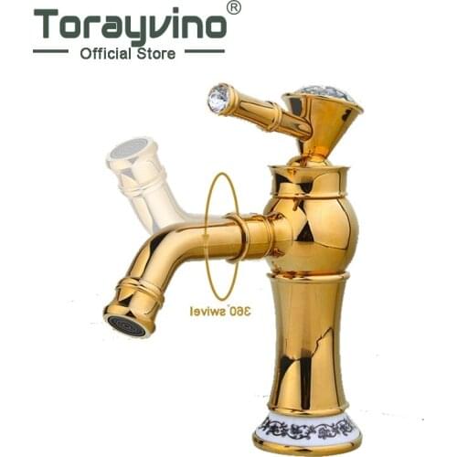 Torayvino New Arrival Bathroom Basin Faucet Gold Finished Brass Mixer Tap torneiras para banheiro Deck Mounted Faucets