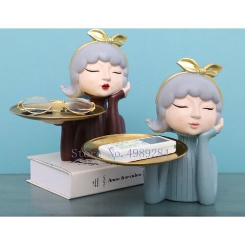Creativity Resin Retro Girl Handicraft Furnishings Tray Storage Organization Modern Home Decoration Desktop Storage Accessories