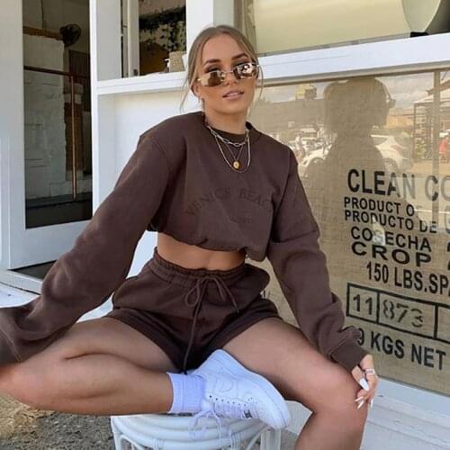 Letter Embroidery Thicken Loose All-match 2-piece Long Sleeve Pullover Sports Shorts Loose Casual Sportswear streetwear women