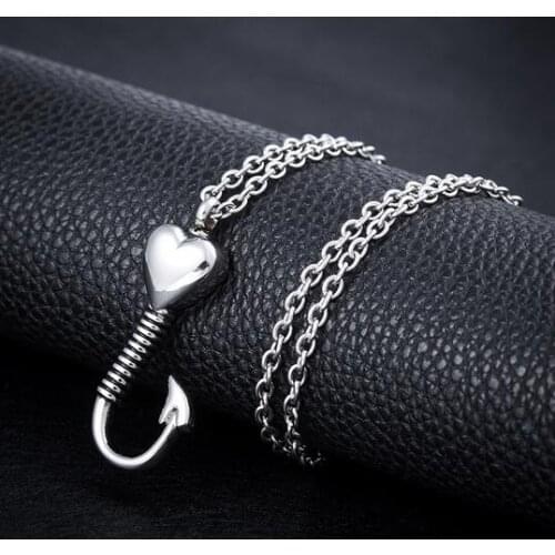 Vintage Mens Necklace Pendant Stainless Steel Hook Necklace Unique Heart Design 24