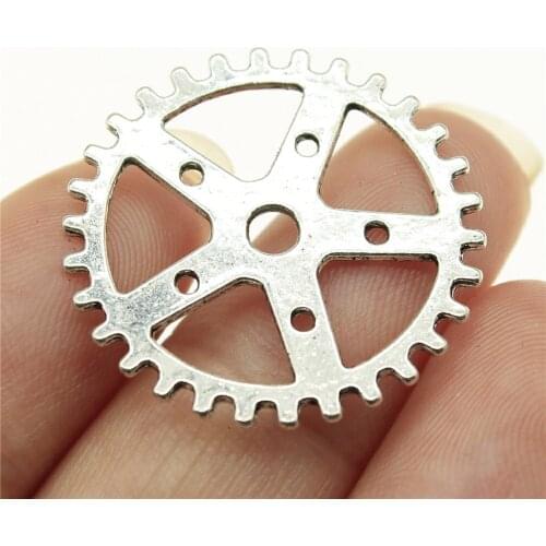 WYSIWYG 10pcs Gear Steampunk Pendant Charms DIY Jewelry Making Jewelry Finding Antique Silver Color 25mm