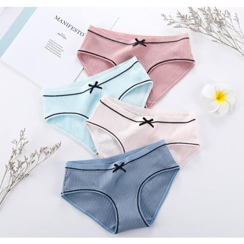 Panties Female 2018 Autumn And Winter New Sexy Comfortable Thread Panties Female Cute Bow Large Size Cotton Striped Briefs