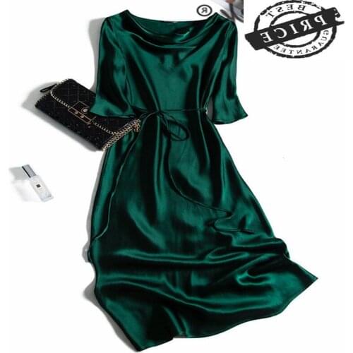 Spring Womens 2021 Fashion Summer Real Silk Beach Dresses Elegant Female Vintage Dress Bohemian Long Green Vestido A1162