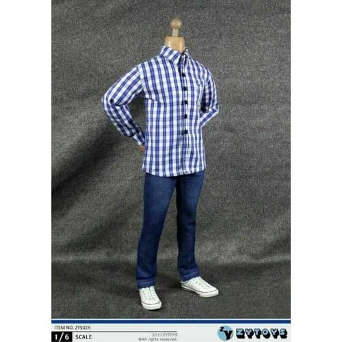 ZYTOYS ZY5028 1/6 Male Plaid Shirt Denim Pants Set Clothes Accessories Fit 12'' Action Figure Body IN Stock