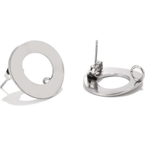 10pcs Gold tone round hollow Stainless Steel Earring Studs Ear Pin Post with Butterfly Rings Backs forDIY Jewelry Making Finding