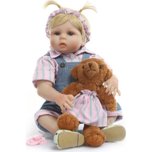 48cm Boneca Bebe Reborn Menina With Teddy Bear Handmade Soft Vinyl Full Body Silicone Doll Can Into Water Bathe Paly House Toys