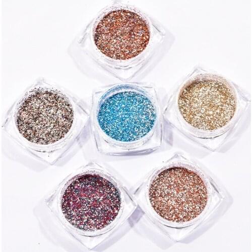 6Colors/set Nail Art Mixed Size Glitter Hexagon Flake Powder Blue/Red/Gold Chunky Loose Holographic Flake DIY Nail Art Flake,41l