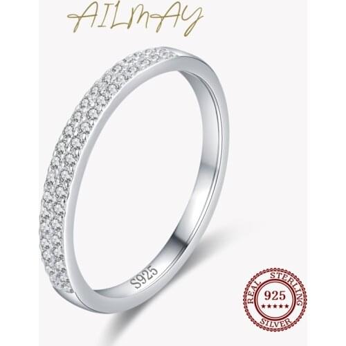 Ailmay Classic 925 Sterling Silver Dazzling Cubic Zirconia Geometric Stackable Finger Rings For Women Wedding Statement Jewelry