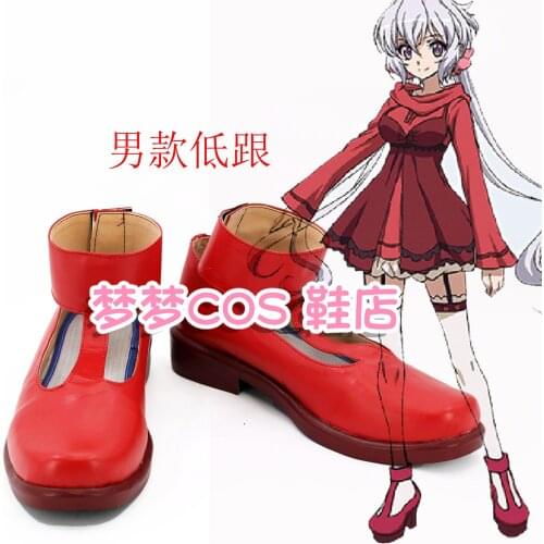 Anime Senki Zessho Symphogear XV Cosplay Yukine Chris Cosplay Red T-Strap Shoes Custom Made Any Size for Halloween Party Props