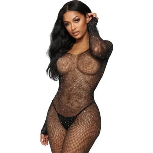 New Hot Sexy Black Bodysuit Women See-Through Mesh Bodycon Bodys Transparent Body Femme Night Out Summer Party Bodysuits Lady