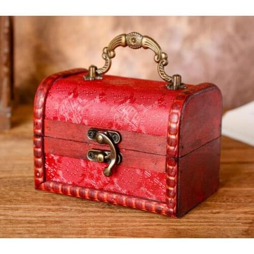 Decorative Trinket Jewelry Storage Box Handmade Vintage Wooden Treasure Case Retro Double Happiness Organizer Cases