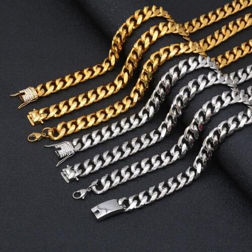 Customer Size 7-40" 14mm Stainless Steel Cuban Miami Chains Necklaces Big Heavy Gold Color Chain for Men Hip Hop Rock jewelry