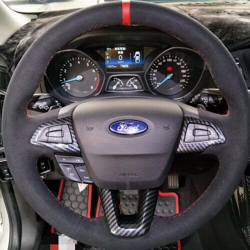 DIY custom black suede leather car interior steering wheel cover For Ford classic old focus kuga Escort mondeo car wheel cover