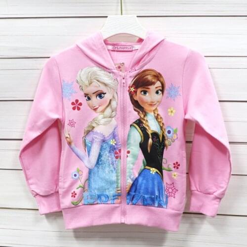 Autumn Kids Clothes Frozen Elsa Ana Princess Long Sleeve Hooded Tops Pretty Little Girls Zipper Cardigan Spring Children Outfits