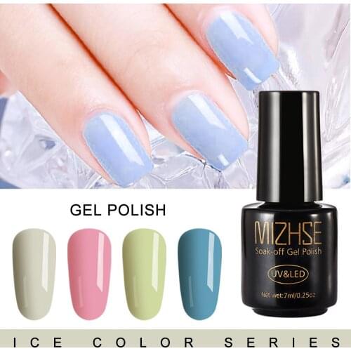 MIZHSE Jelly Nail Gel 7ml Semi- Permanent Polish Soak Off UV Gel Varnish Base Coat Top Coat ICE Color Series