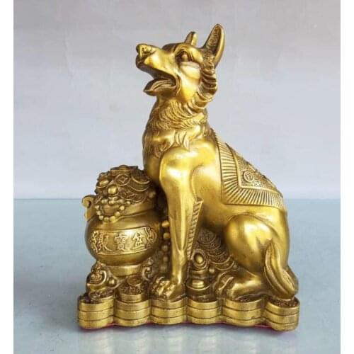 China brass seiko treasure bowl dog wealth crafts statue