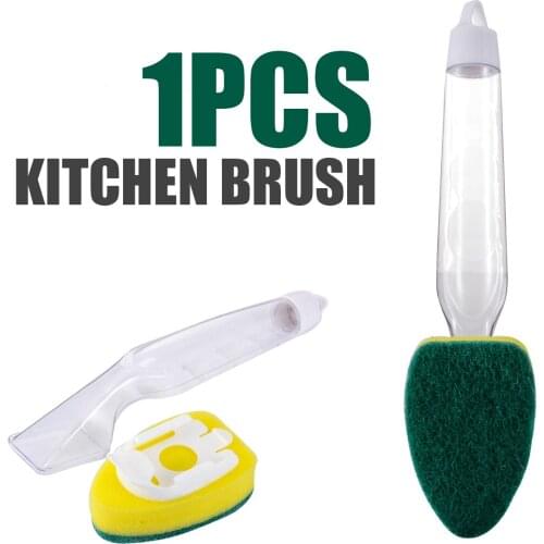 Kitchen Cleaning Brush Scrubber Dish Bowl Washing Tool Cleaning Sponge Brush with Soap Dispenser Handle