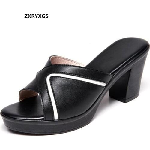 Hot 202 New Summer Women Slippers Fashionable Outer Wear High-heeled Slippers Daily Fashion Sandals Cowhide Slippers Women Shoes