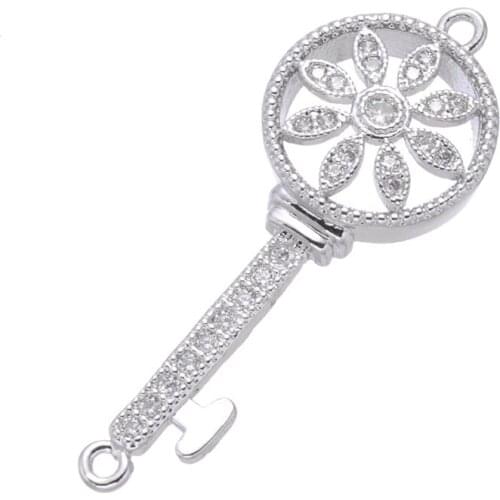 Hot Selling Jewelry Bijoux Zircon Flower Key Charms For Bracelets Femme Copper Micro Pave Charms Wholesale Factory Price