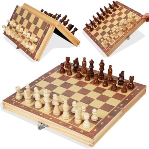 Magnetic Wooden Chess Set Board Game Wooden Chess Game 4 Queens Folding Chessboard 34 Chess Pieces Chessman Portable Checker