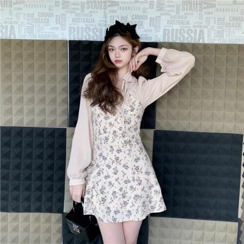 Mini dress Summer Dress Women Long Sleeve Sexy Flower Printed Mini Dresses Ladies Casual Short Dresses