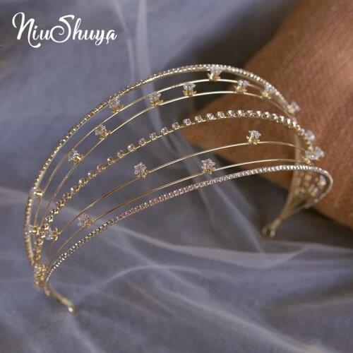 NiuShuya Multi-layer Gold/white Elegant Wedding Headbands Tiaras Bridal Hairbands Wedding Hair Accessory Prom Hair Jewelry