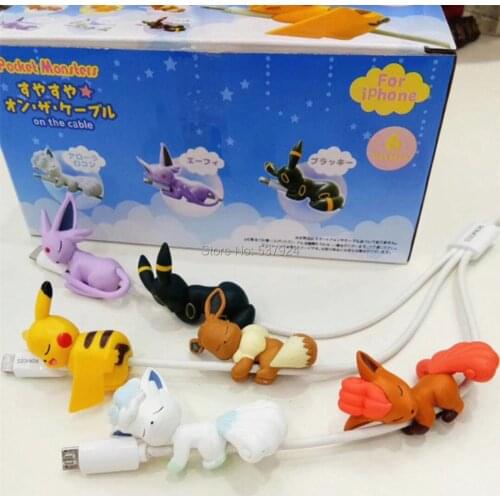 New 6Pcs Pika Eev Alola Vulpix Umbreon Espeon 5CM Cable Clip Protector PVC Action Figure Toy