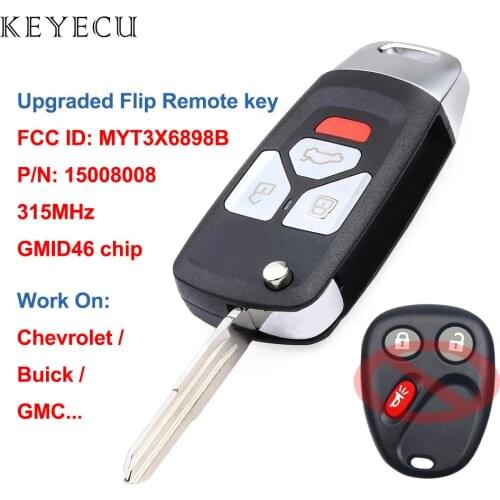 Keyecu Upgraded Flip Remote Car Key Fob for Buick Chevrolet GMC 315MHz ID46 Chip FCC ID: MYT3X6898B / P/N: 15008008