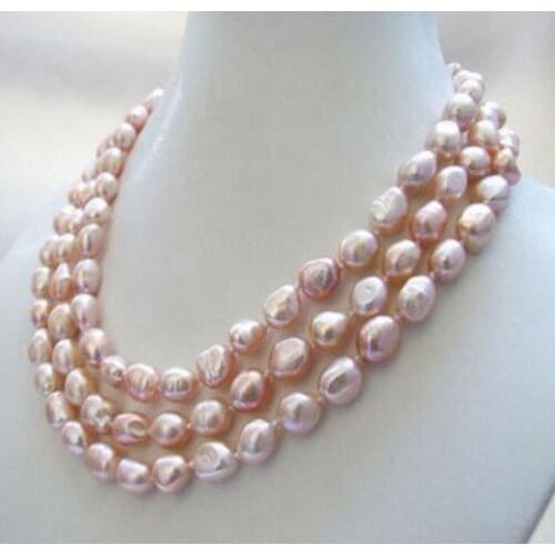 Free Shipping 3 strands genuine natural 7-9MM pink baroque freshwater pearl necklace 17-19"