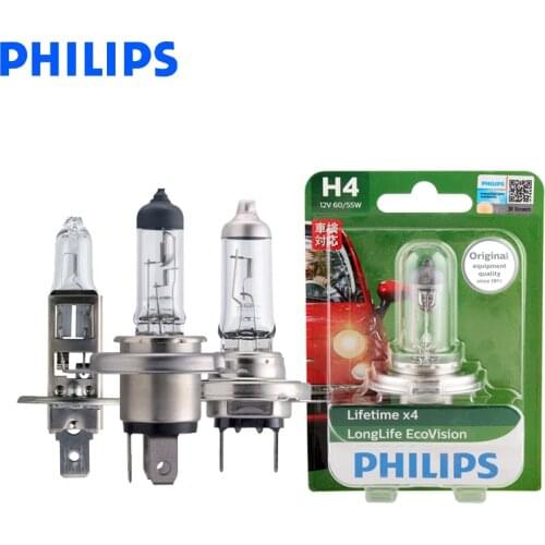 Philips H1 H4 H7 9003 12V Long Life Eco Vision More Long Lifetime Car Halogen Head Light Original Auto Bulb ECE Genuine, 1X