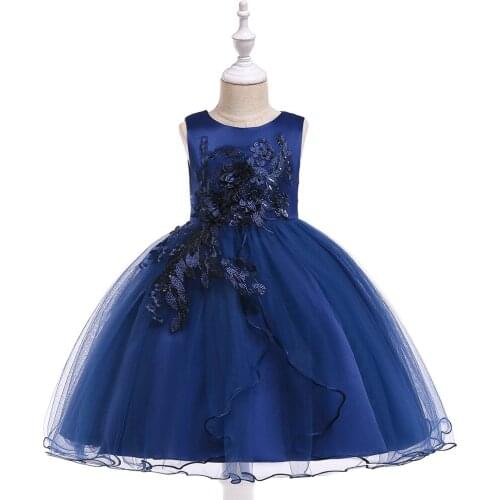 2020 Girls Wedding Dress Children Sleeveless Flower Applique Bodice Tulle Dress Formal Kids Clothing