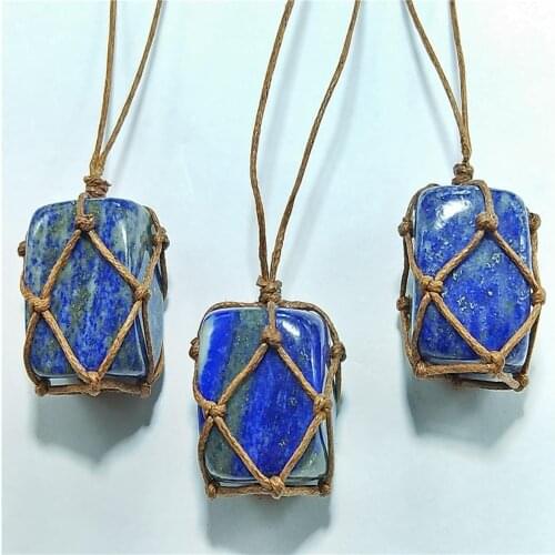 6pcs/lot Natural Stone necklace Lazurite pendant for Jewelry Hand Making retro weaving style