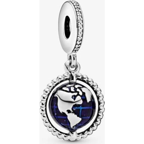 LByzHan 925 Sterling SilverRotating Earth Pendant Charm Fit Original 3mm Bracelet&Bangle Making Fashion DIY Jewelry For Women