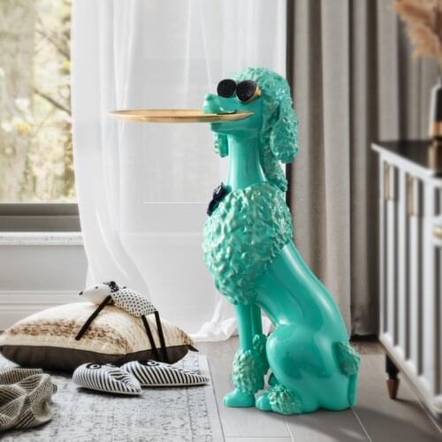 Poodle Statue Nordic Home Decoration Large Animal Sculpture Living Room Accessories With Storage Tray Cartoon Dog Figurines