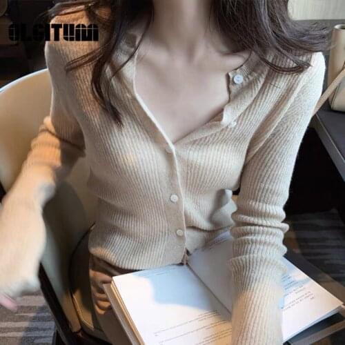 2020 Spring Summer Female Sweet Vintage Elegant Slim Sweater Cusaul Thin Knitted V-Neck Korean Women Outwear Coat Cardigan