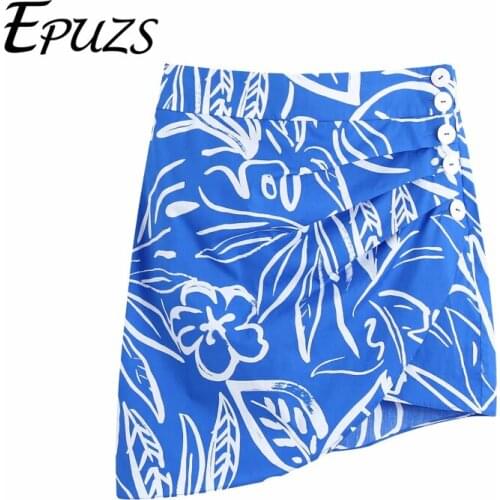 Vintage Floral Print mini Skirt women high waist skirt Faldas Mujer Female Side Zipper Buttons Summer Vestidos 2021