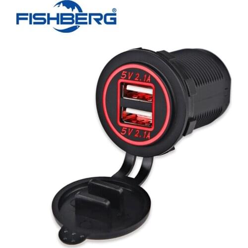 12V Dual USB Charger Socket Waterproof Power Outlet 5V 2.1A & 2.1A Dual Ports Charge Adapter for Car Boat Marine iPhone