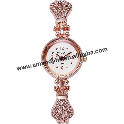 King Girl 9646 Wholesale Woman Rhinestone Watches Wholesale Alloy Quartz Bracelet Bangle Watches Lady Woman DressWrist Watch