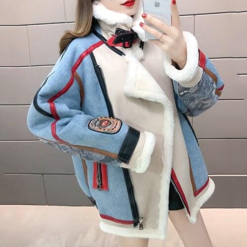 2021Winter Coat Denim Jacket Natural Sheep Fur And Genuine Sheepskin Leather Fur Outerwear 2021 New Female Overcoat