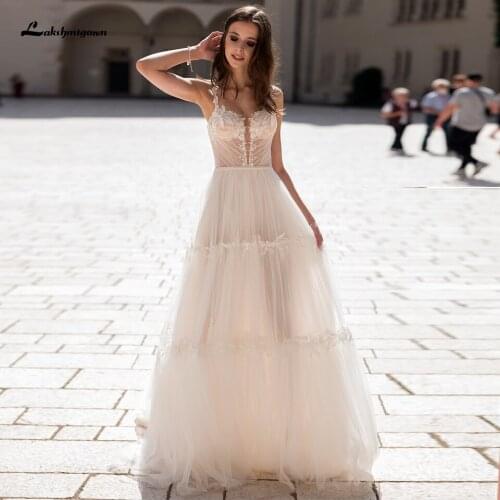 Robe Boheme Femme Chic Bridal Dress 2021 Vintage Boho Style Beach Wedding Dresses Sheer Illusion Lace Appliques Bodice