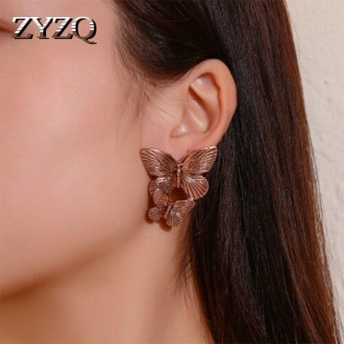 ZYZQ Luxury Double Butterfly Stud Earrings For Women Cretive Vintage Hyperbole Women Accessories Valentines Gift For Girlfriend