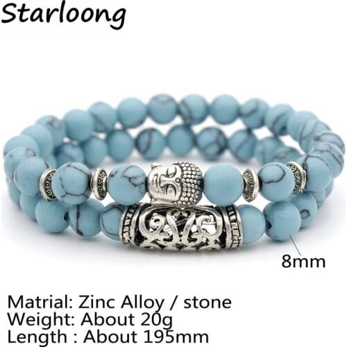 2Pcs/Set Couples Distance Bracelet Classic 8mm Natural Stone Lava onyx howlite stone Beaded Bracelets for Men Women Best Friend